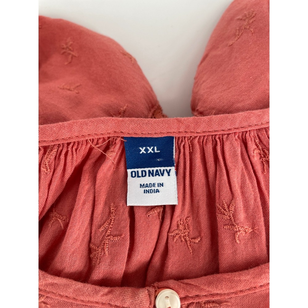 Old Navy Blouse Women XXL Terracotta Boho Crochet Lace Embroidered Peasant Artsy - Picture 3 of 11
